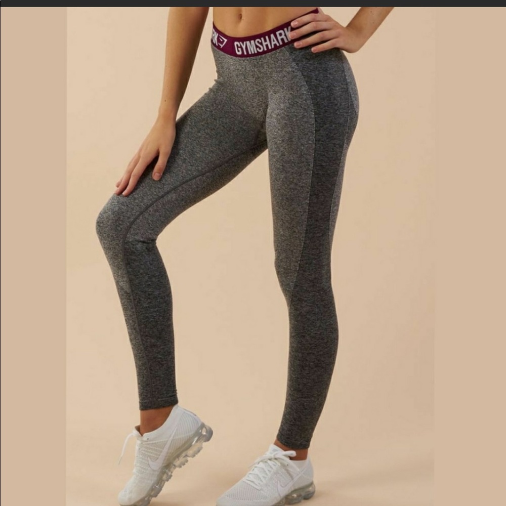 Gymshark Flex Low Rise Gray Burgundy Logo Leggings